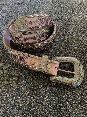 Vintage KIPPY’S Pink Jeweled Western-Style Women’s Belt with Silver Buckle